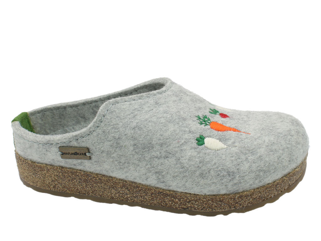 Haflinger Clogs Rübli Vegetables Grey | Unisex Felt Clogs | Shoegarden UK