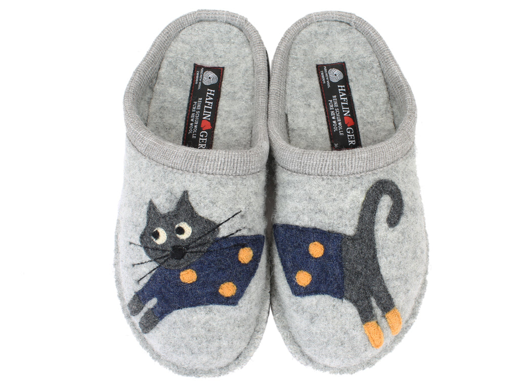 Haflinger Slippers Flair Cucho Cat Grey UPPER VIEW