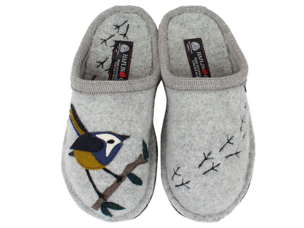 Haflinger Unisex Slippers Flair Songbird Grey upper view