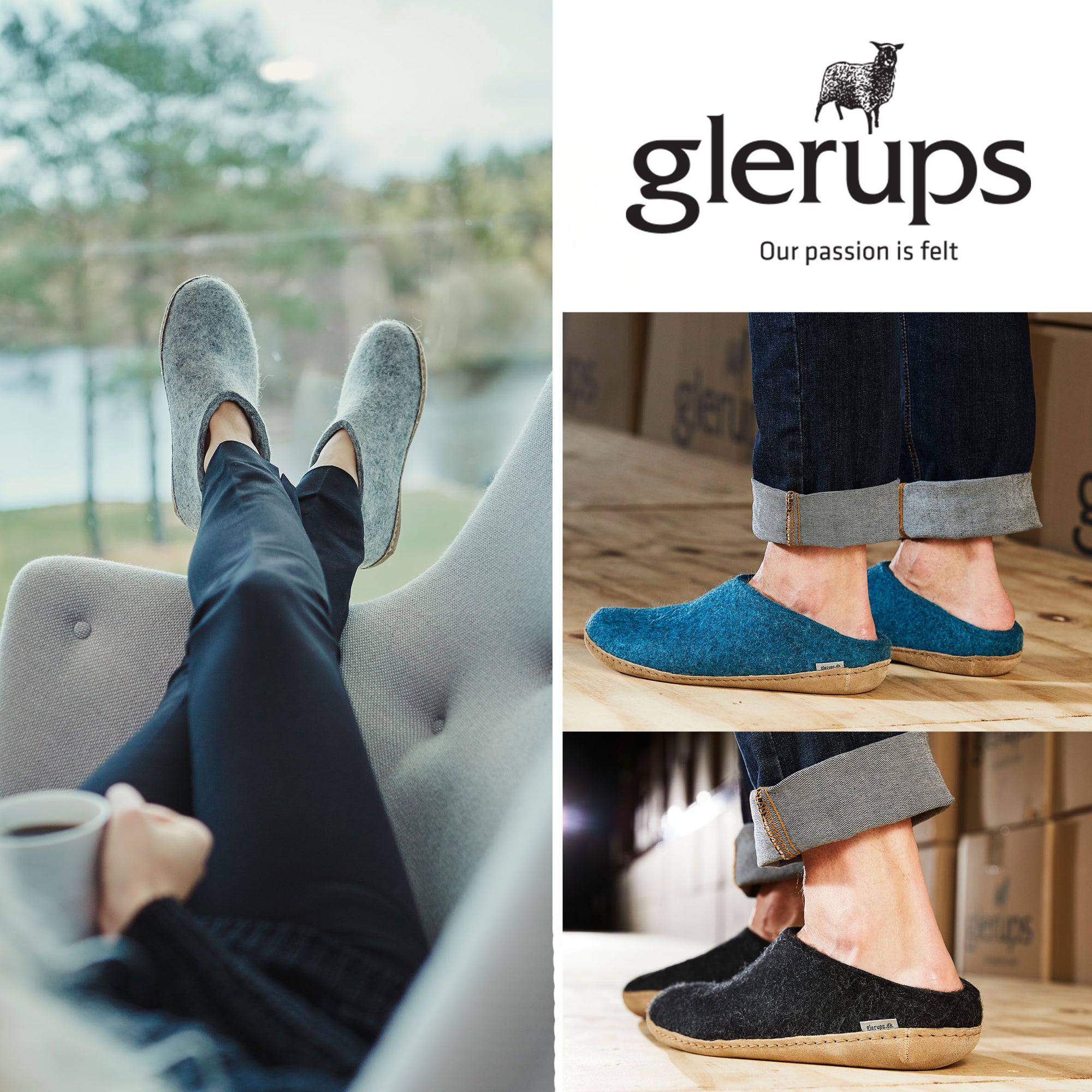Monica væg nøgen Glerups felt closed slippers for men and women | Shoegarden UK