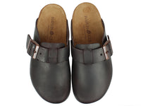 Haflinger Unisex Leather Clogs Porto Brown upper view