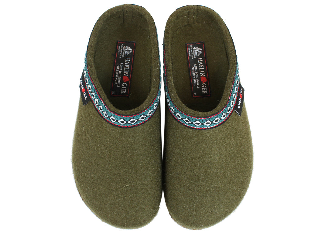 Haflinger Felt Clogs Grizzly Franzl Olive Green upper view