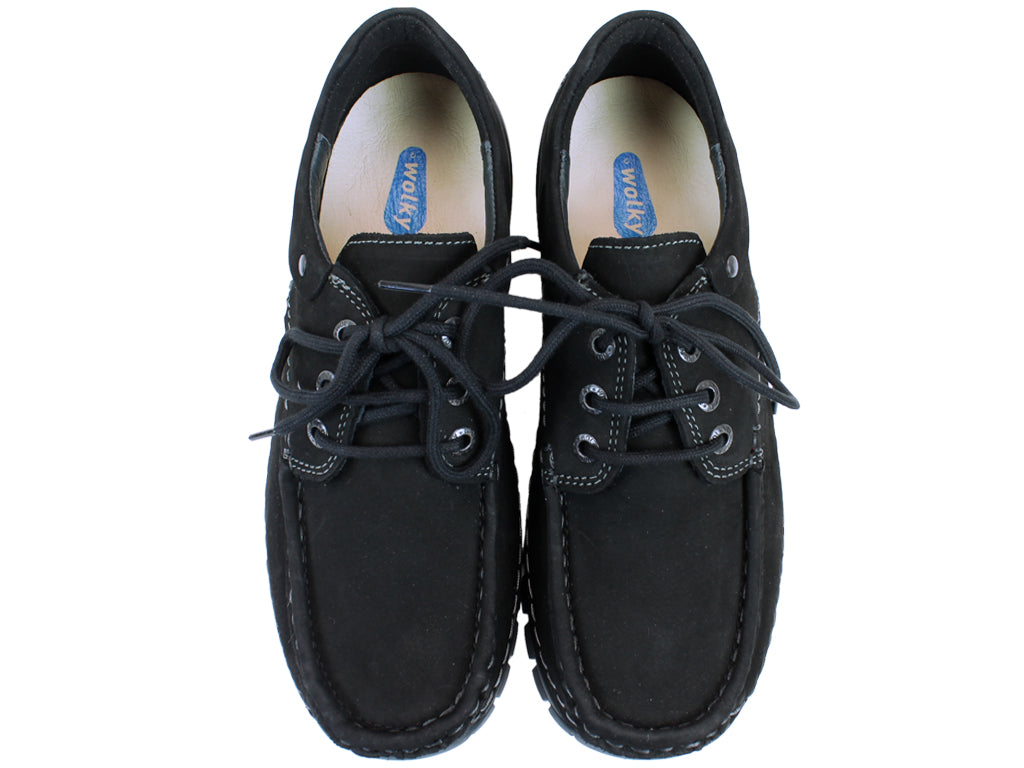 Wolky Shoes Fly Black Nubuck upper view