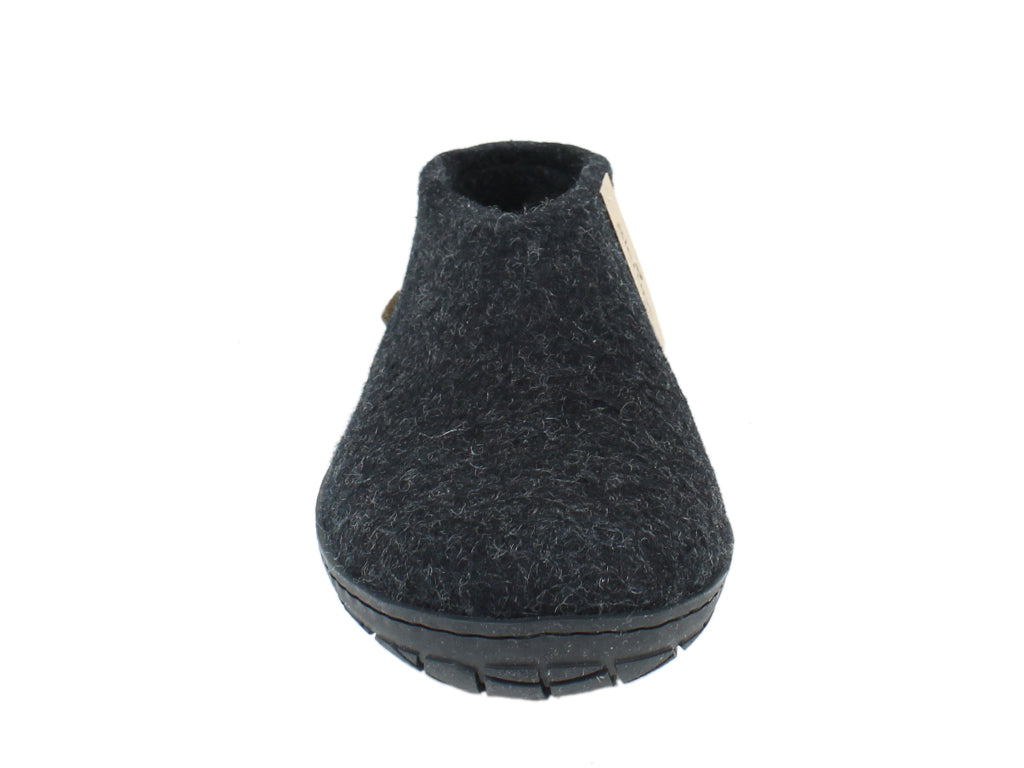 Glerups Closed Slippers Charcoal Rubber sole front view