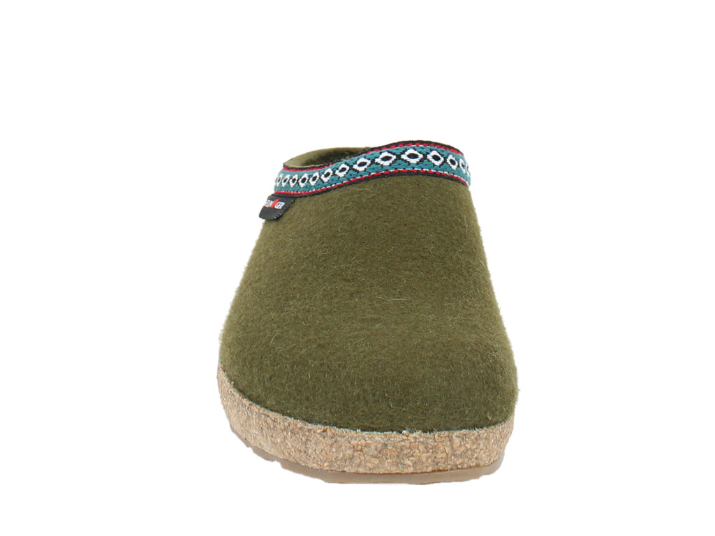 Haflinger Felt Clogs Grizzly Franzl Olive Green front view