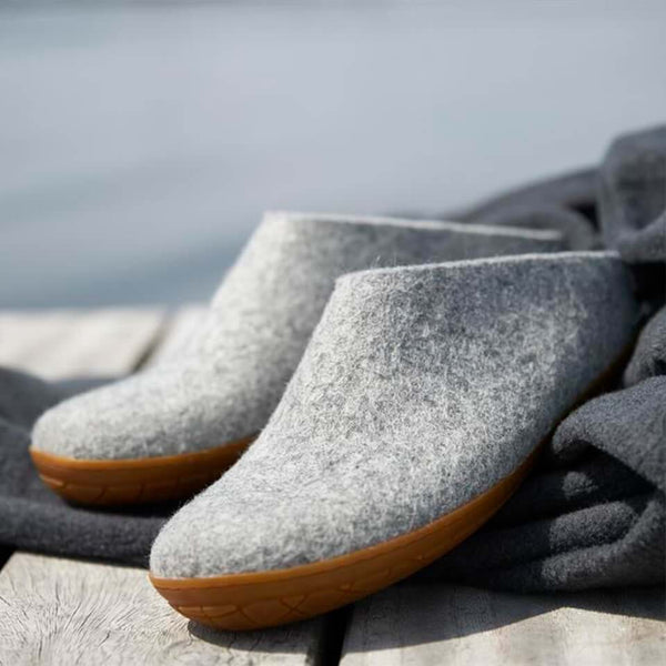 Glerups Slippers Grey Rubber Sole