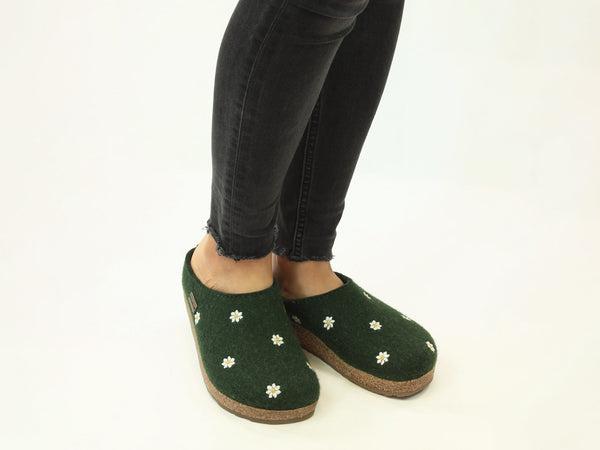 Haflinger Clogs Grizzly Margherita Daisy Green