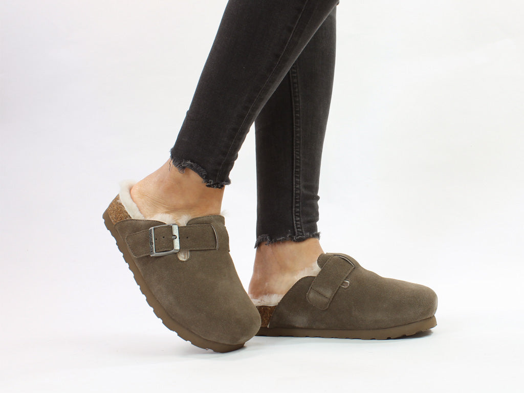 Haflinger Clogs Sheepskin Hawk Shitake