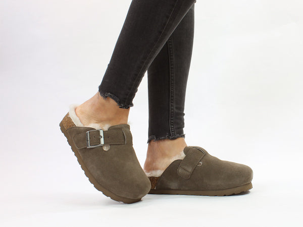 Haflinger Clogs Sheepskin Hawk Shitake
