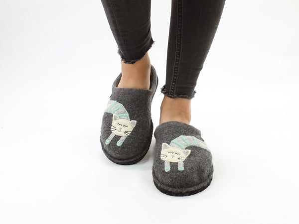 Haflinger Slippers Flair Choupette Cat Anthracite