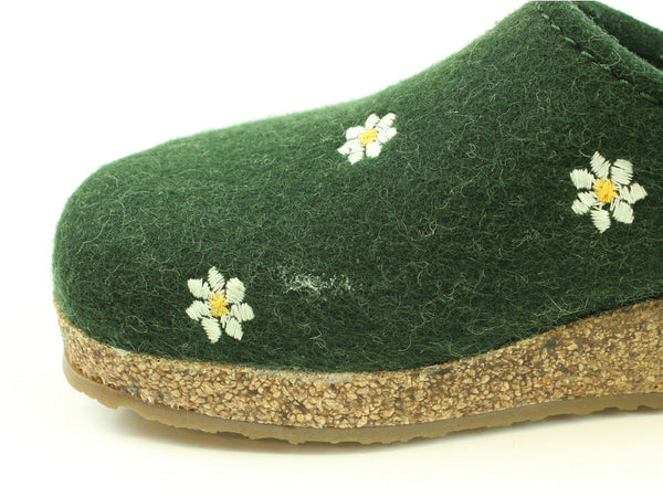 (Second Quality) Haflinger Clogs Grizzly Margherita Daisy Green