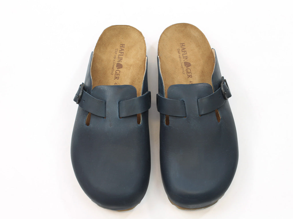(Second Quality) Haflinger Leather Clogs Lorenzo Navy