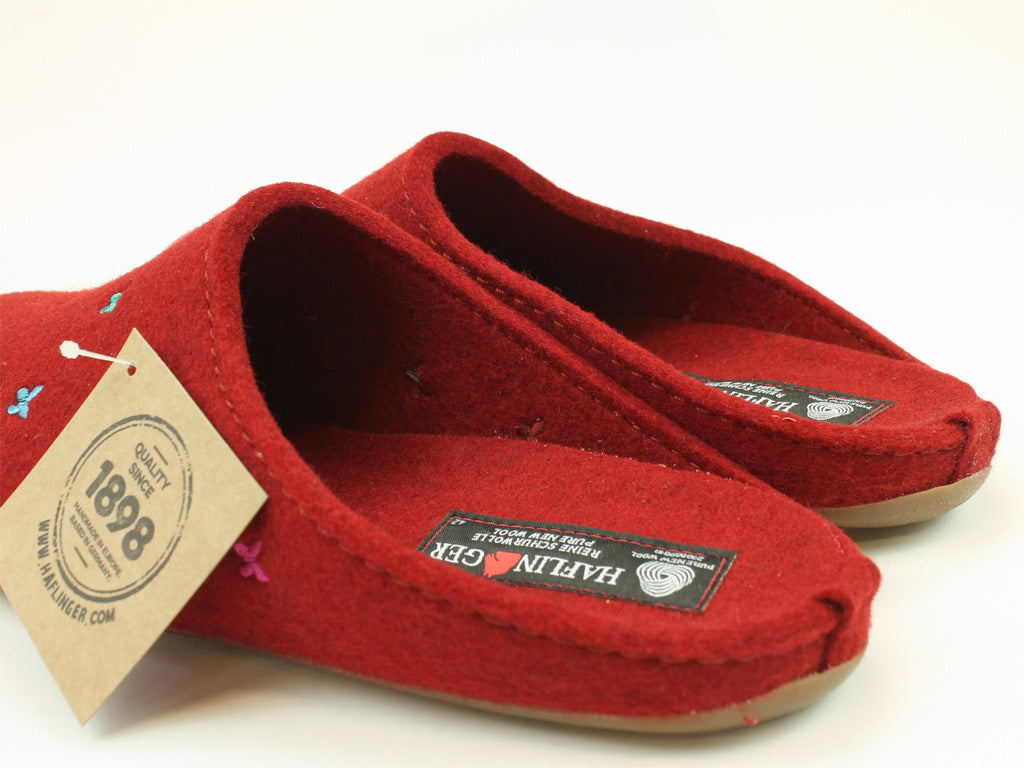 (Second Quality) Haflinger Slippers Everest Butterflies Red