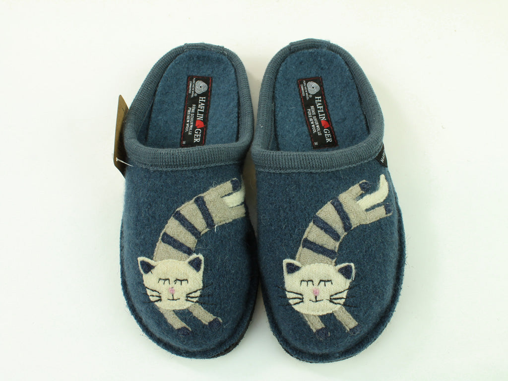 (Second Quality) Haflinger Slippers Flair Choupette Cat Blue