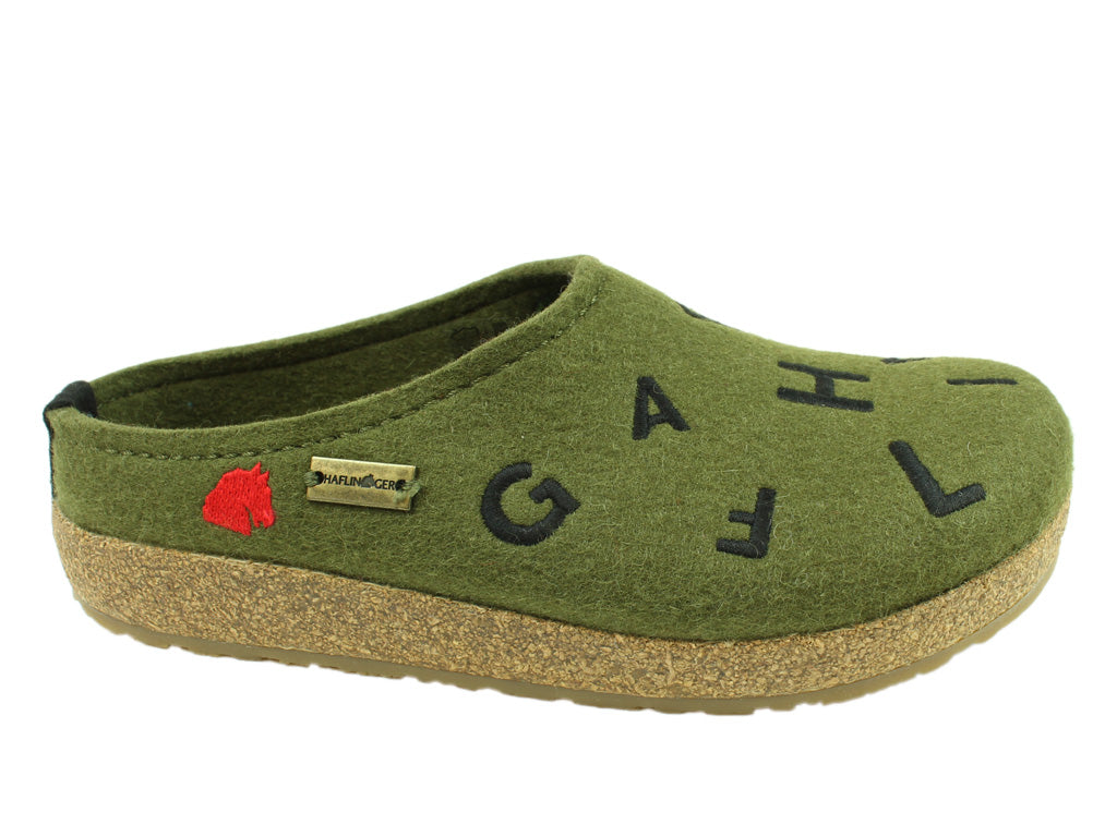 Size 38/UK5 only - Haflinger Clogs Grizzly Letters Olive