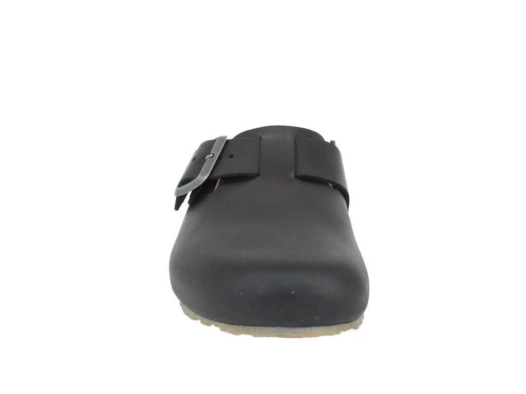 Haflinger Unisex Leather Clogs Porto Black front view