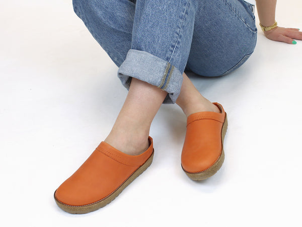 Haflinger Leather Clogs Travel Orange | Unisex Clogs | Shoegarden UK