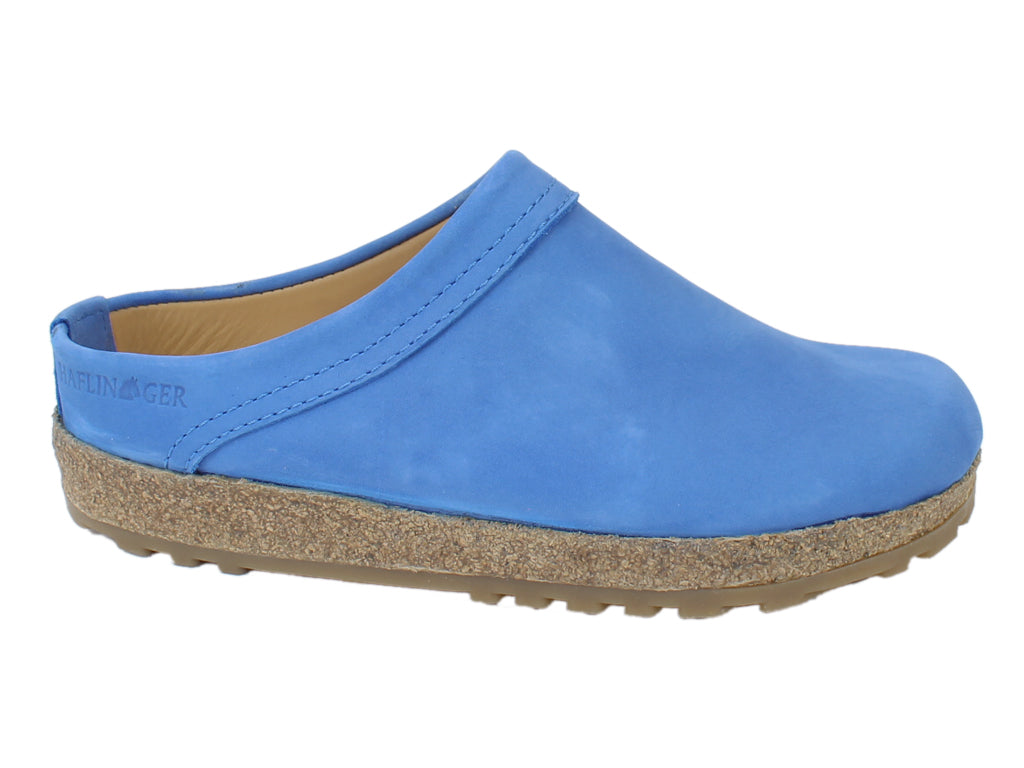 Haflinger Leather Clogs Malmo Blue side vgiew