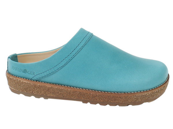 Haflinger Leather Clogs Travel Aqua side view