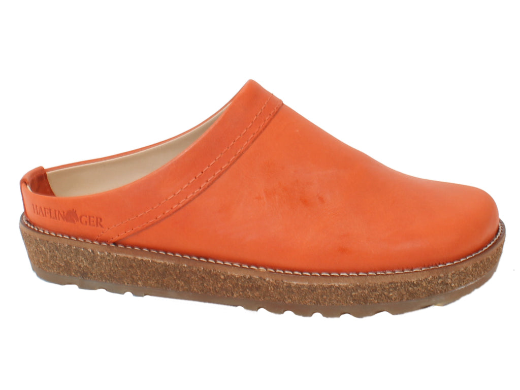 Haflinger Leather Clogs Travel Orange side view