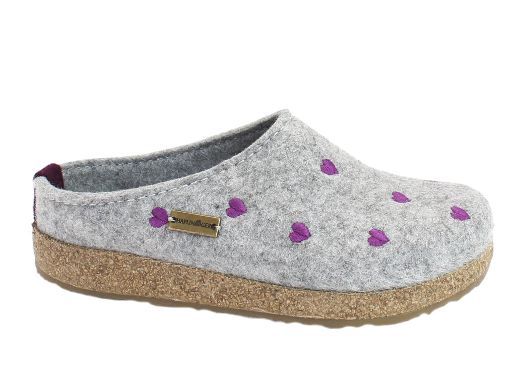 Haflinger Felt Clogs Grizzly Sweetheart Grey side view