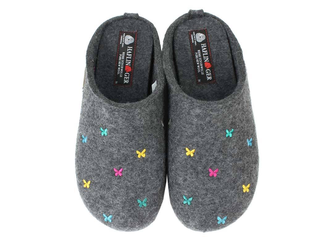 Haflinger Slippers Everest Butterflies Anthracite upper view