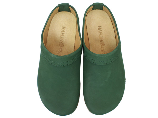 Haflinger Leather Clogs Malmo Green upper view