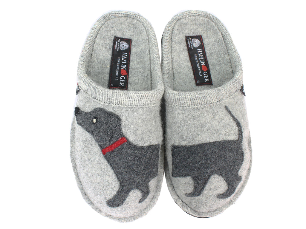 Haflinger Slippers Flair Dachs Dog Grey upper view