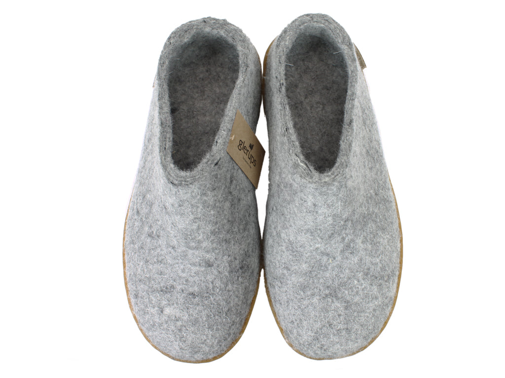 Glerups Slippers Grey Rubber Sole upper view