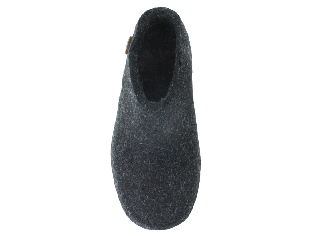 Glerups Slippers Charcoal Rubber Sole upper view