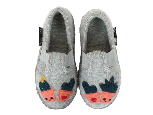 Haflinger Children's slippers Cactus Grey upper view