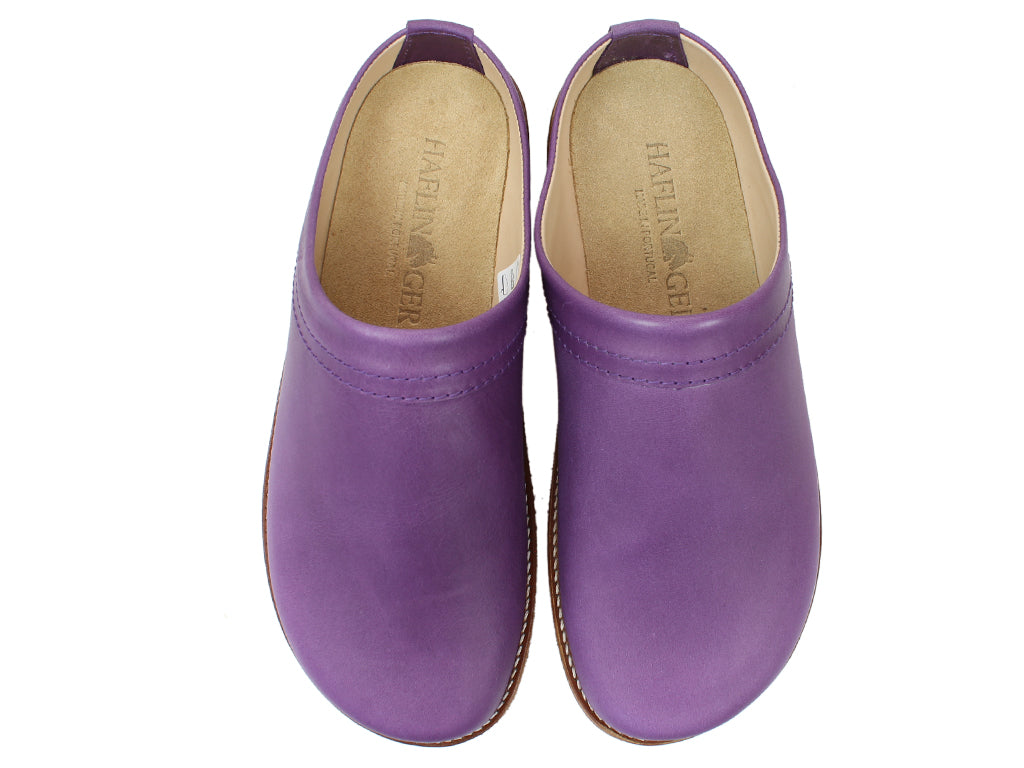 Haflinger Leather Clogs Travel Violet upper view