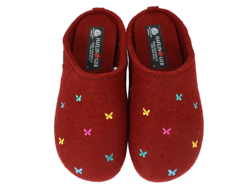 Haflinger Slippers Everest Butterflies Red upper view