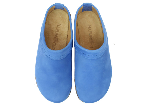 Haflinger Leather Clogs Malmo Blue upper view