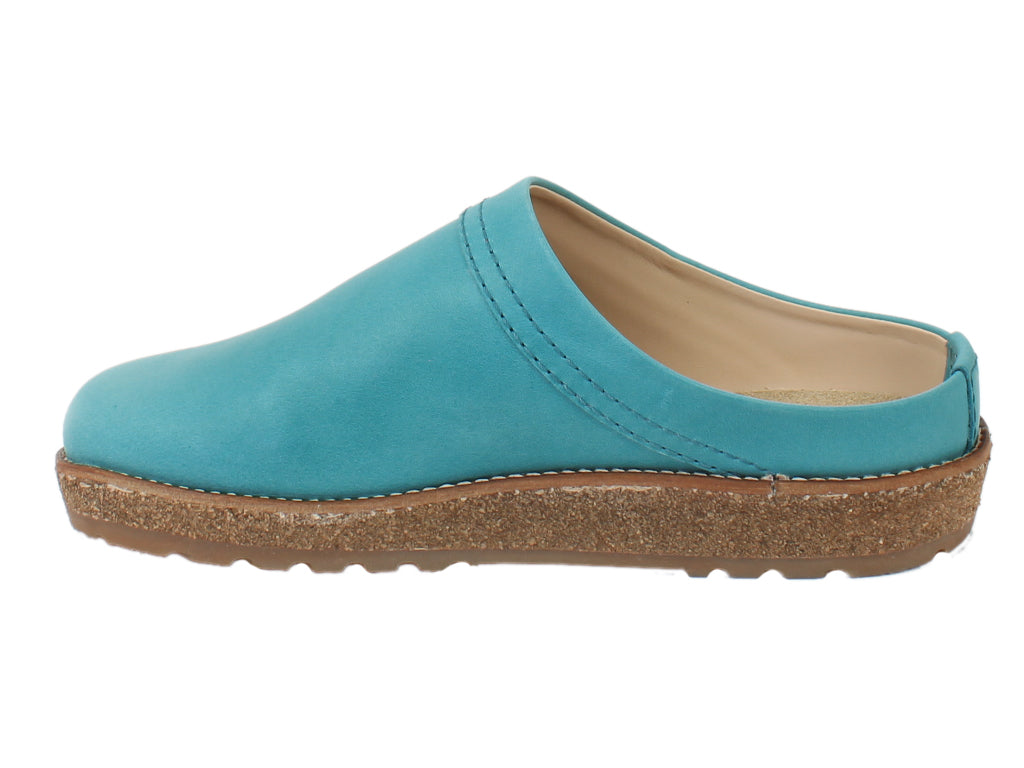 Haflinger Leather Clogs Travel Aqua side view