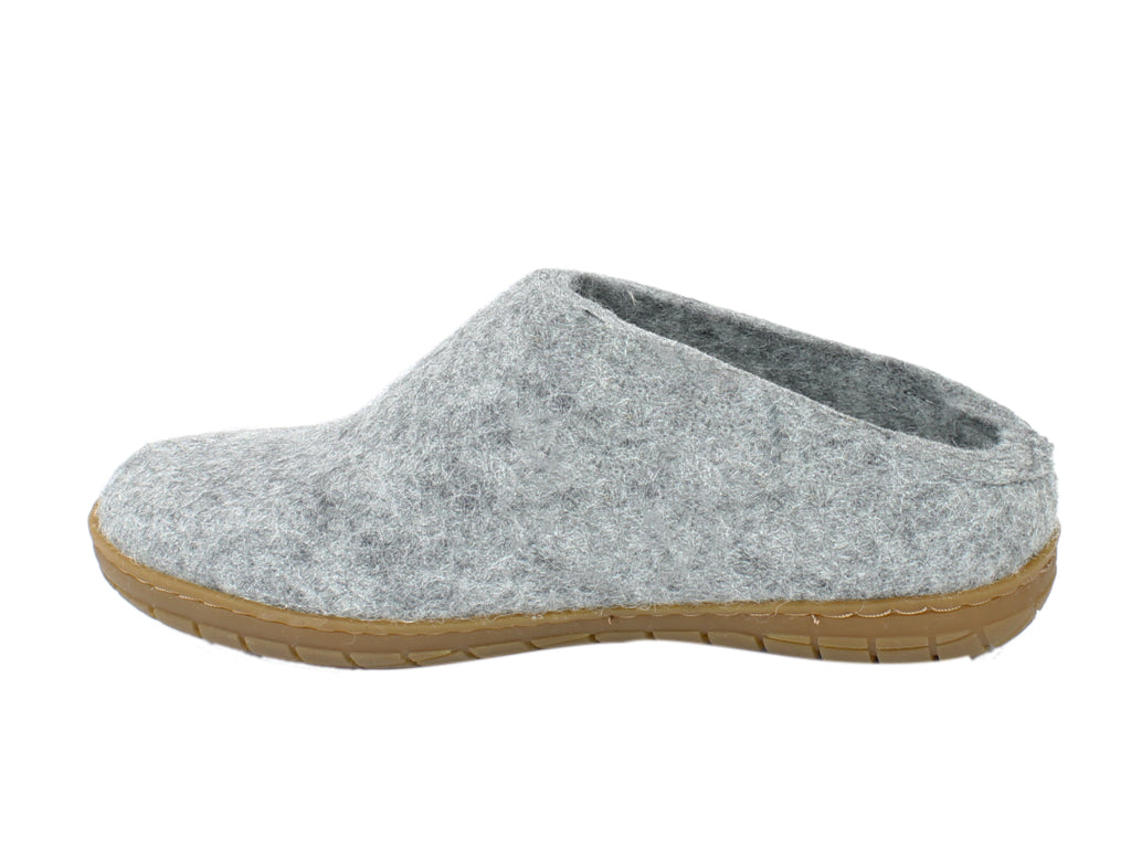 Glerups Slippers Grey Rubber Sole side view