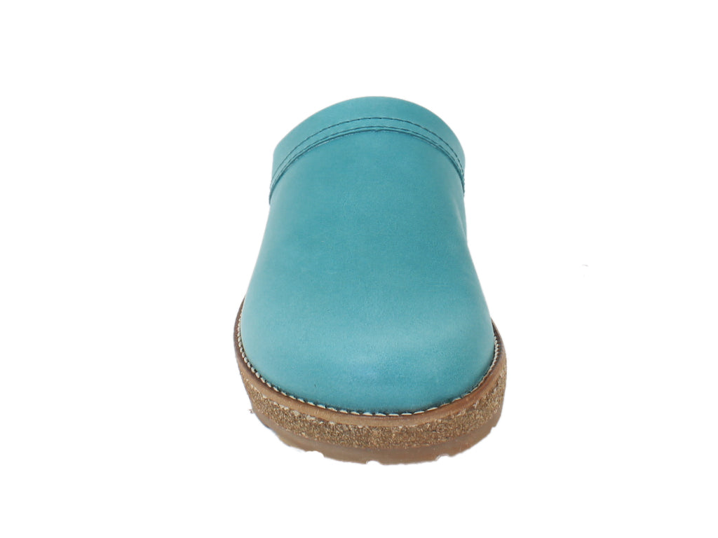 Haflinger Leather Clogs Travel Aqua front view