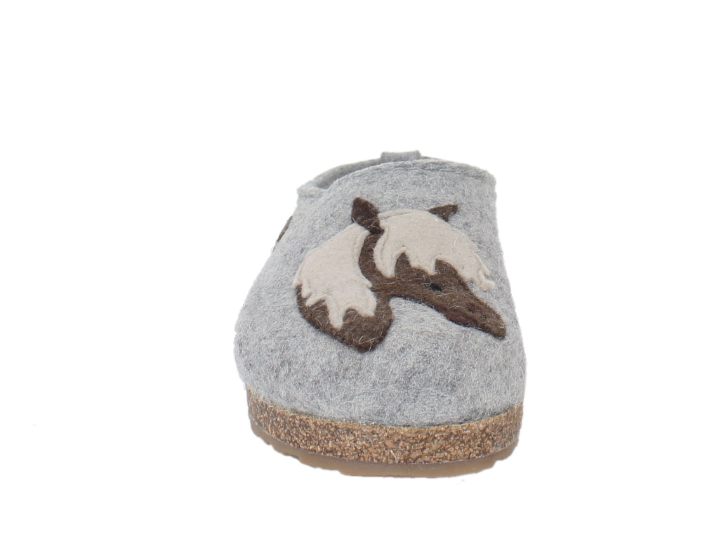 Haflinger Felt Clogs Grizzly Horse Grey front view