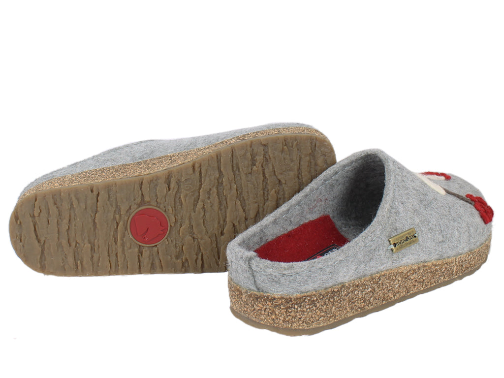 Haflinger Felt Clogs Grizzly Winterbird Grey sole view