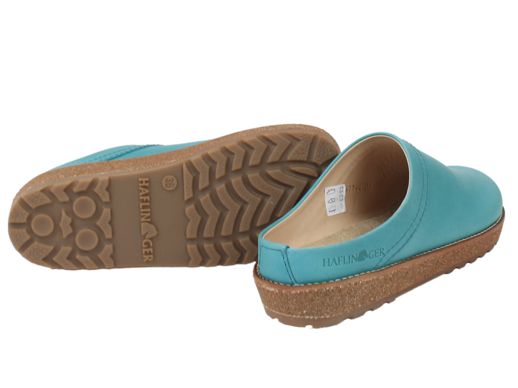 Haflinger Leather Clogs Travel Aqua sole view