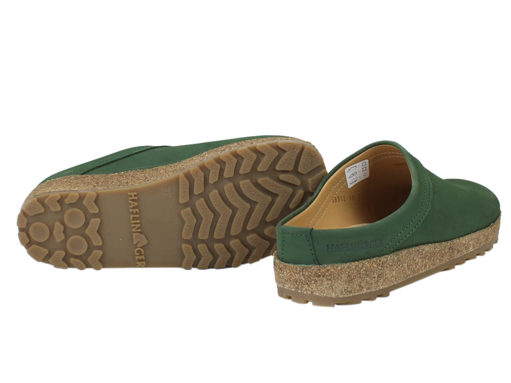 Haflinger Leather Clogs Malmo Green sole view