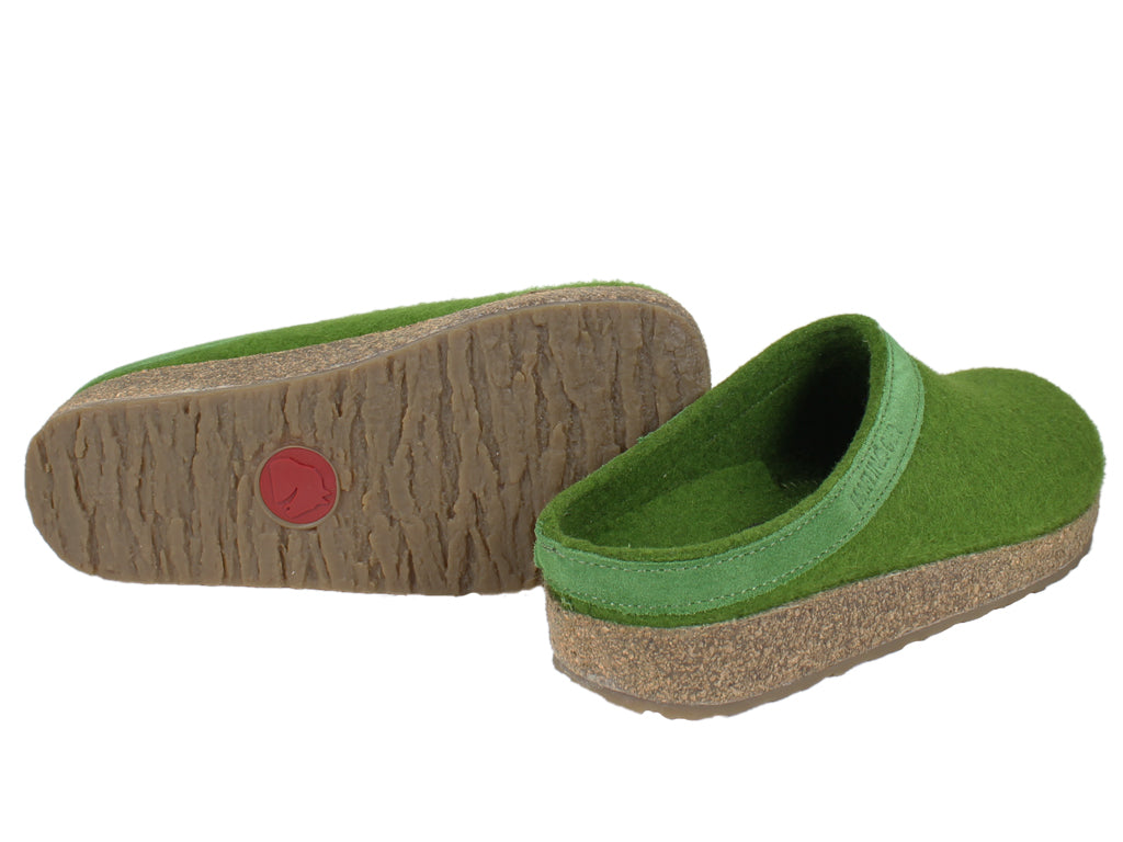 Haflinger Felt Clogs Grizzly Torben Grass Green  sole view