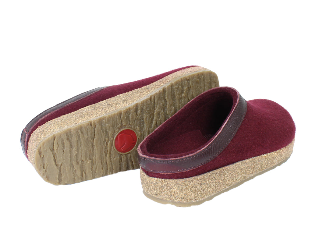 Haflinger Felt Clogs Grizzly Torben Bordeaux 309 sole view