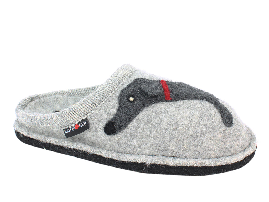 Haflinger Slippers Flair Dachs Dog Grey side view