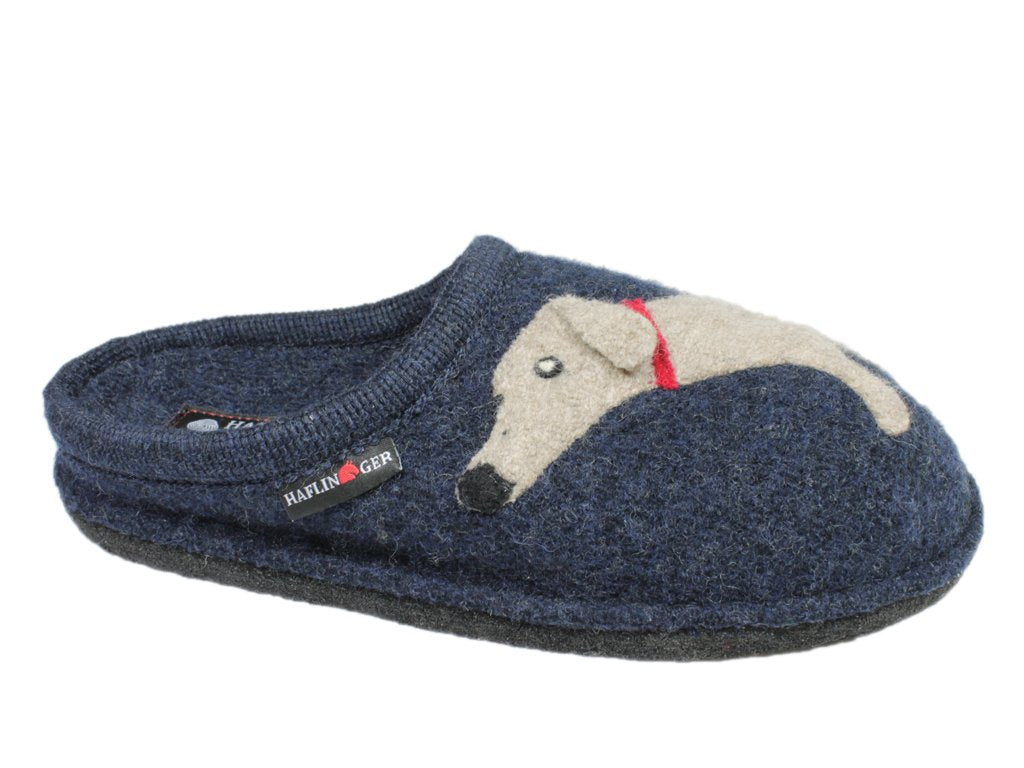 Haflinger Slippers Flair Dachs Dog Dark Blue side view