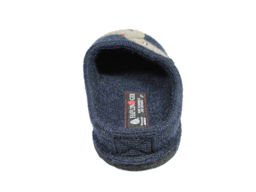 Haflinger Slippers Flair Dachs Dog Dark Blue back view