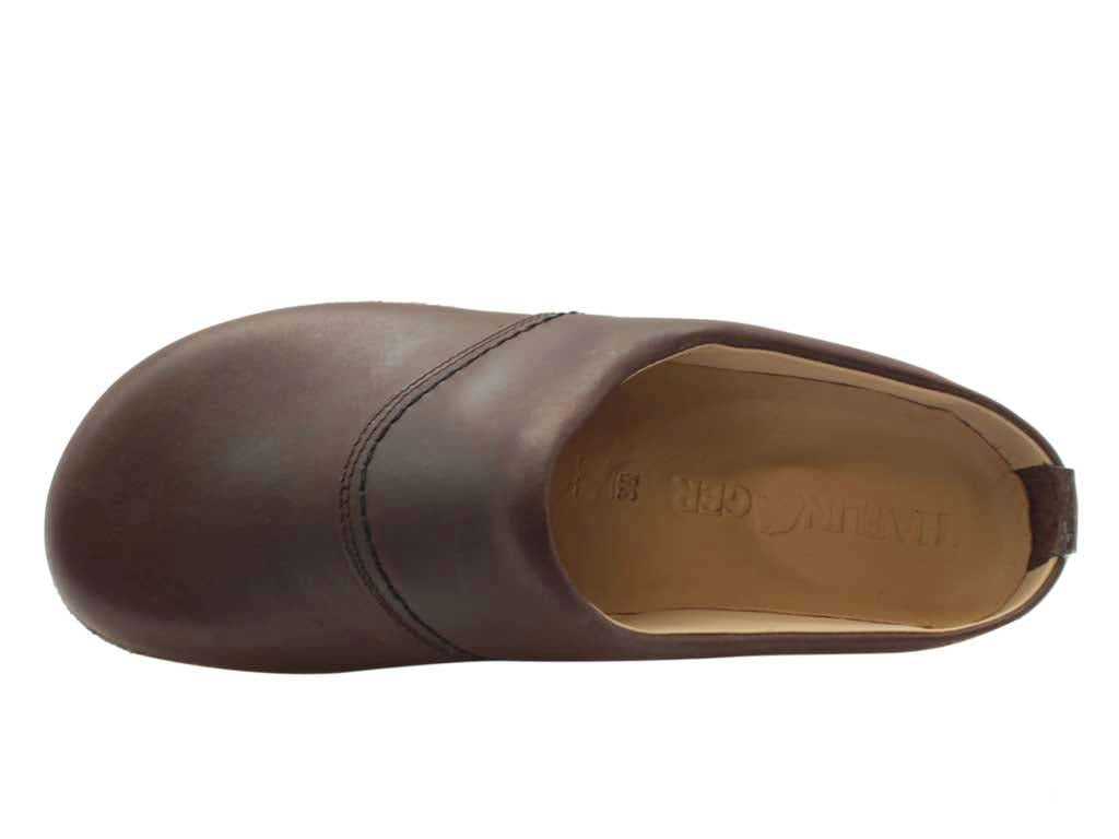 Haflinger Leather Clogs Esbjerg Brown upper view